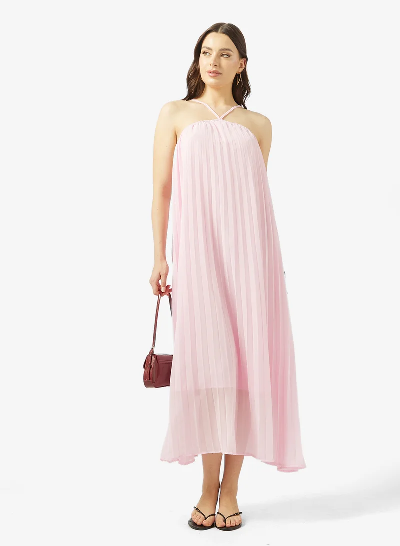 Ginger  Halter Neck Pleated Maxi Dress for Women | Best Price UAE